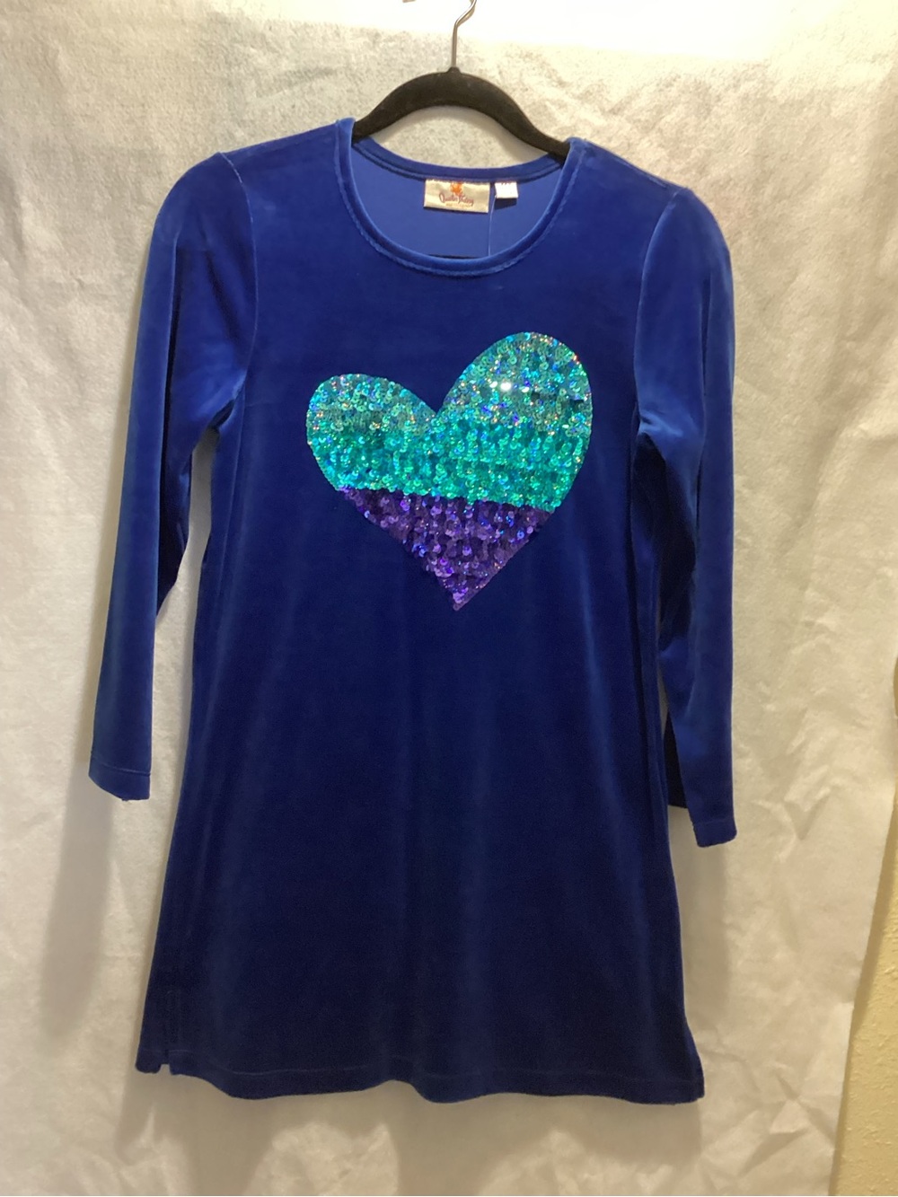 Quacker Factory Royal Blue Velvet Tunic with Teal & Purple Sequin Heart
